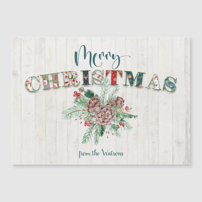 Cute Rustic Floral Merry Christmas Typography (Front)