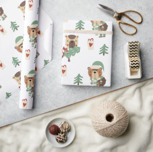Cute Rustic Forest Animals Christmas Holiday Wrapping Paper