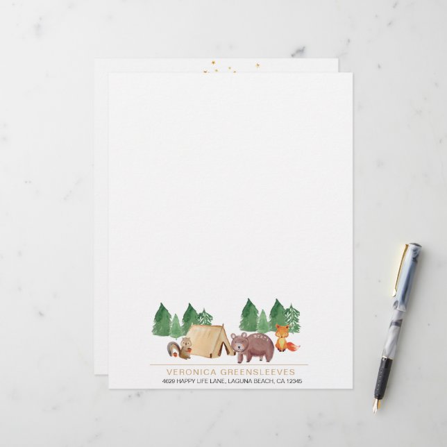 Cute Rustic Forest Woodland Animal  Custom Letterhead (Front/Back In Situ)