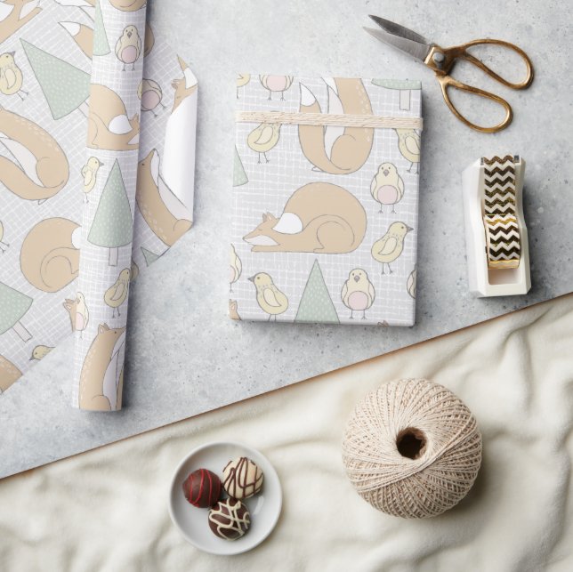Cute Rustic Fox Chick Baby Shower Wrapping Paper (Crafts)