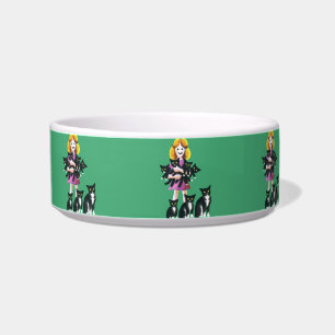 Cute Rustic Girl with Cats Pastel Drawing Bowl