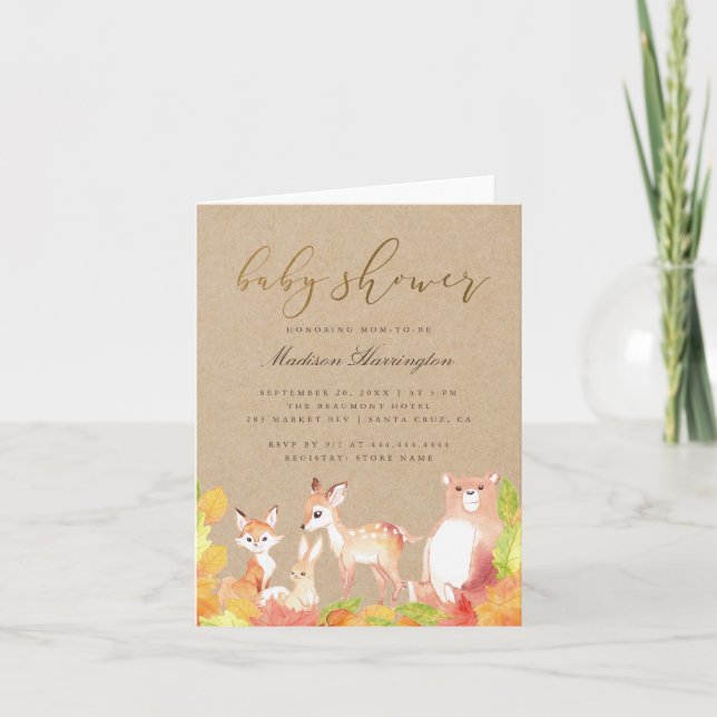 Cute Rustic Kraft Woodland Animals Baby Shower Invitation (Front)