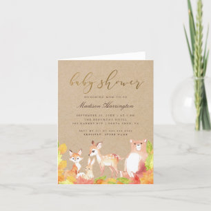 Cute Rustic Kraft Woodland Animals Baby Shower Invitation