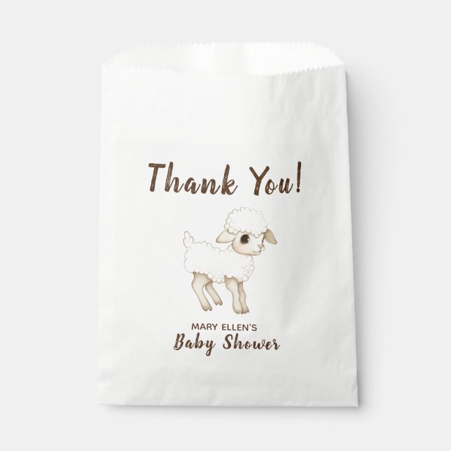 Cute Rustic Lamb Baby Shower Party Favour Bags (Front)