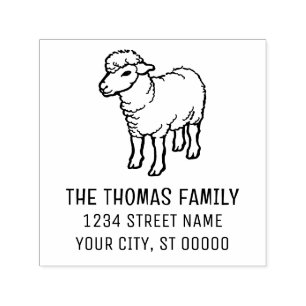 Cute Rustic Lamb Sheep Ewe Name Return Address Self-inking Stamp