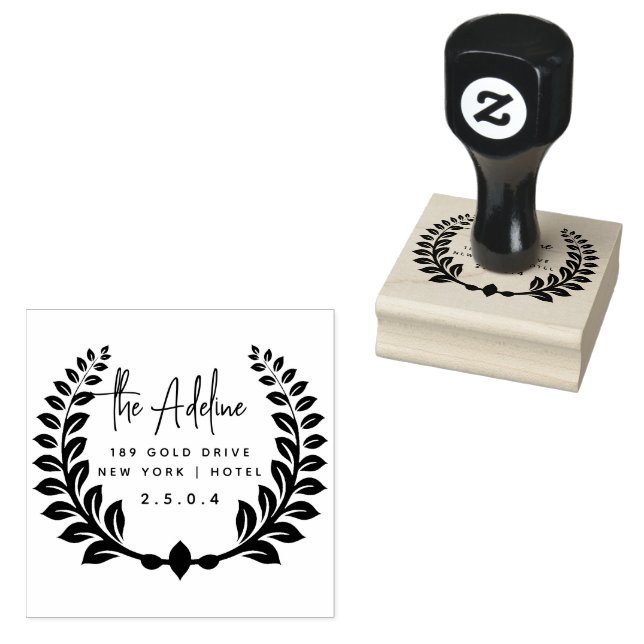 Cute Rustic Laurel Foliage Circular Return Address Rubber Stamp (Stamped)