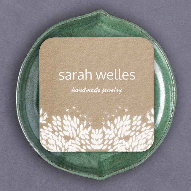 Cute Rustic Leaves Creative Designer Kraft Square Business Card (Creator Uploaded)