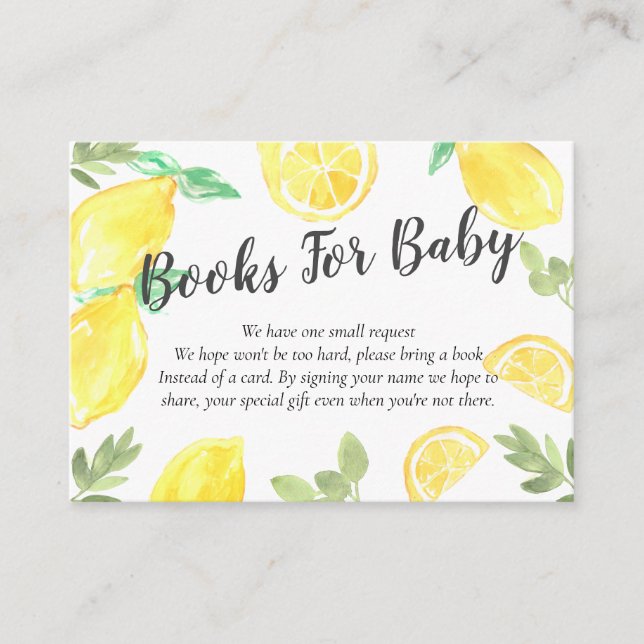 Cute rustic lemon baby shower books for baby card (Front)