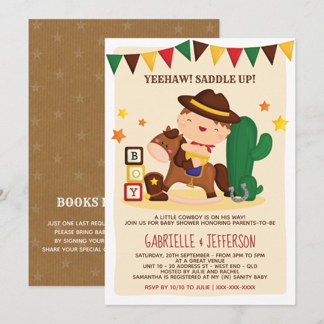 Cute Rustic Little Cowboy Baby Shower Theme Invitation (Front/Back)
