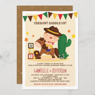 Cute Rustic Little Cowboy Baby Shower Theme Invitation