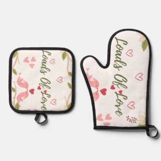 Cute Rustic Loads of Love Floral Oven Mitt & Pot Holder Set