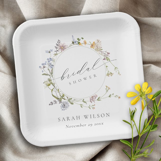 Cute Rustic Meadow Floral Wreath Bridal Shower Paper Plate (Creator Uploaded)