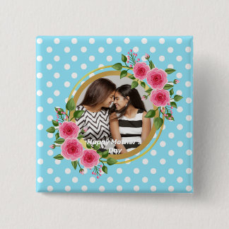 Cute Rustic Meadow Floral Wreath Photo Mothers day 15 Cm Square Badge