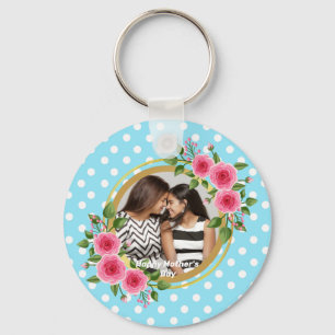 Cute Rustic Meadow Floral Wreath Photo Mothers day Key Ring