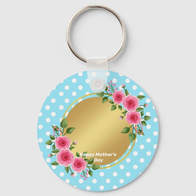 Cute Rustic Meadow Floral Wreath Photo Mothers day Key Ring (Front)
