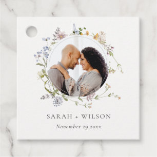 Cute Rustic Meadow Floral Wreath Photo Wedding Favour Tags