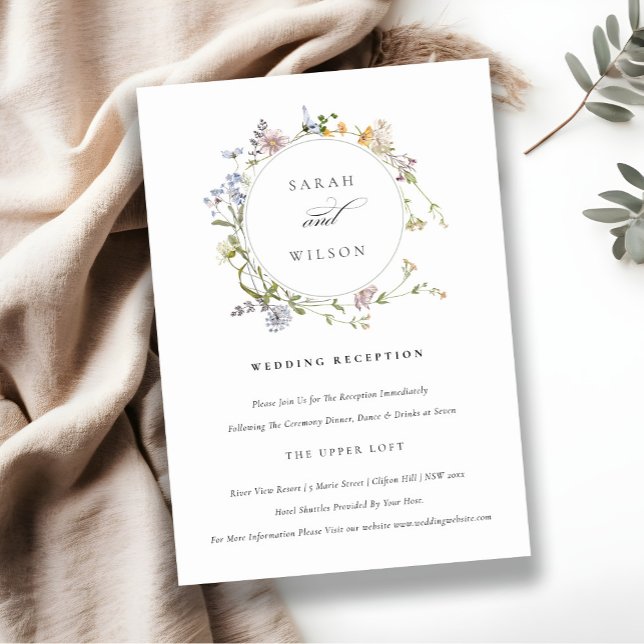 Cute Rustic Meadow Floral Wreath Wedding Reception Enclosure Card (Creator Uploaded)