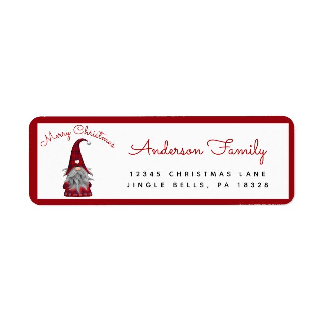 Cute Rustic Merry Christmas Gnome Return Address L (Front)