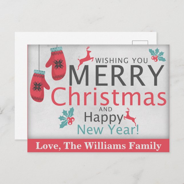 Cute Rustic Merry Christmas Happy New Year Holiday Postcard (Front/Back)