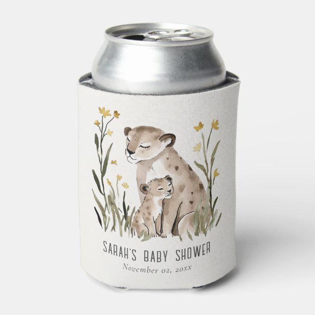 Cute Rustic Mum and Baby Tiger Foliage Baby Shower Can Cooler (Can Front)