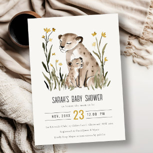 Cute Rustic Mum and Baby Tiger Foliage Baby Shower Invitation