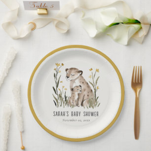 Cute Rustic Mum and Baby Tiger Foliage Baby Shower Paper Plate