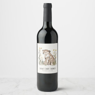 Cute Rustic Mum and Baby Tiger Foliage Baby Shower Wine Label