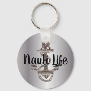 cute rustic, nautical NAUTI LIFE script Keychain
