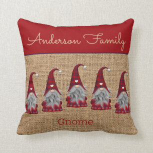 Cute Rustic Personalised Christmas Gnome Elf Cushion