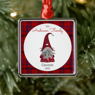 Cute Rustic Personalised Christmas Gnome Elf Metal Tree Decoration