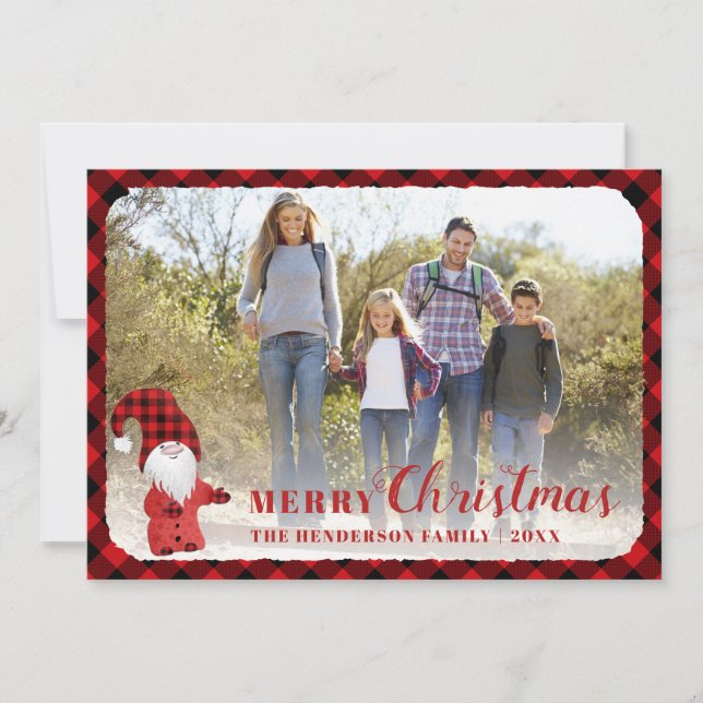Cute Rustic Personalised Family Photo Christmas Holiday Card (Front)