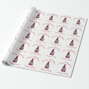 Cute Rustic Personalised Merry Christmas Gnome Wrapping Paper
