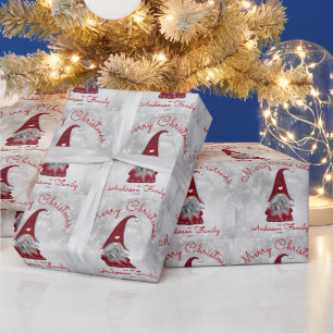 Cute Rustic Personalised Merry Christmas Gnome Wrapping Paper