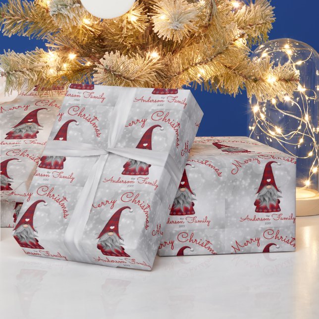 Cute Rustic Personalised Merry Christmas Gnome Wrapping Paper (Holidays)