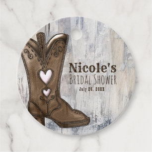 Cute Rustic Pink Cowgirl Heart Boots Bridal Shower Favour Tags