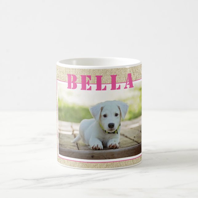 Cute Rustic Pink Dog Photo and Name Coffee Mug (Center)