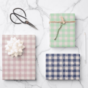 Cute Rustic Pink Green Blue Gingham Plaid Pattern Wrapping Paper Sheet