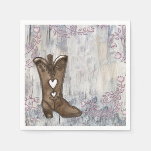 Cute Rustic Pink Heart Cowgirl Boots Bridal Shower Napkin