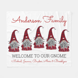 Cute Rustic Plaid Personalised Christmas Gnome Elf Fleece Blanket