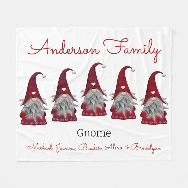 Cute Rustic Plaid Personalised Christmas Gnome Elf Fleece Blanket (Front (Horizontal))