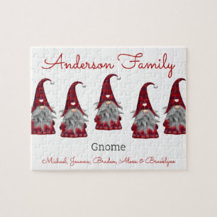Cute Rustic Plaid Personalized Christmas Gnome Elf Jigsaw Puzzle