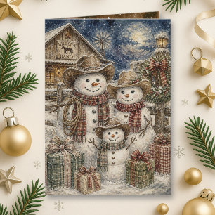 Cute Rustic Snowman Family Country and Western Card