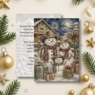 Cute Rustic Snowman Family Country and Western Card