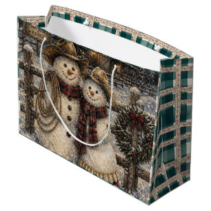 Cute Rustic Snowman Family Country and Western Large Gift Bag