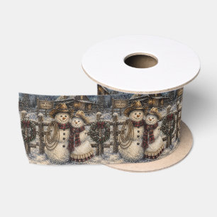 Cute Rustic Snowman Family Country and Western Satin Ribbon