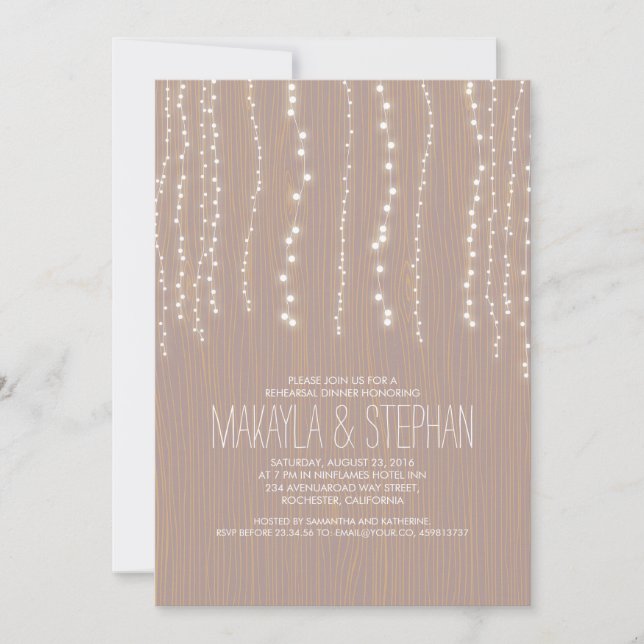 Cute Rustic String of Lights Rehearsal Dinner Invitation (Front)
