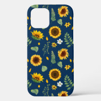 Cute Rustic Sunflower Pattern Blue Background