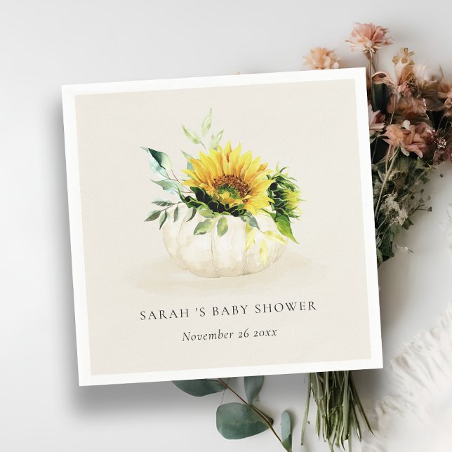 Cute Rustic Sunflower Pumpkin Floral Baby Shower Napkin (Creator Uploaded)