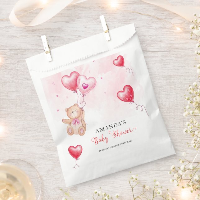 Cute Rustic Teddy Bear Heart Balloon Baby Shower  Favour Bags (Clipped)