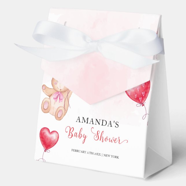 Cute Rustic Teddy Bear Heart Balloon Baby Shower  Favour Box (Front)